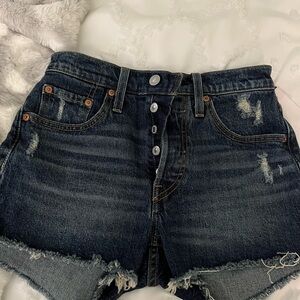 Levi's 501 drk blue Button Fly Cut Off Mid Rise Denim Jean Shorts | Size 24